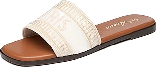 Sandales plates faciles à porter pour femmes, sandales d'été brodées avec design carré