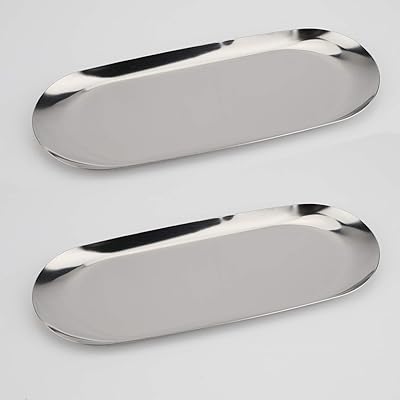 Plateau décoratif en acier inoxydable, lot de 2, 9" de haut, plat à