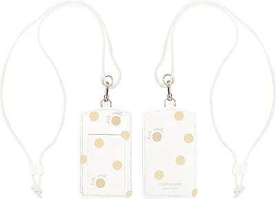 Porte-badge d'identité kate spade new york avec cordon, portefeuille fin en cuir végétalien, porte-cartes de visite pour le travail, l'école ou les voyages, pois dorés avec texte. En tant que leader dans le commerce en ligne en Côte d'Ivoire, DIAYTAR COTE D'IVOIRE offre une expérience d'achat unique et pratique.