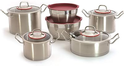Batterie de cuisine en acier inoxydable bergoff avec deux poignées 1112000 (12 pièces)