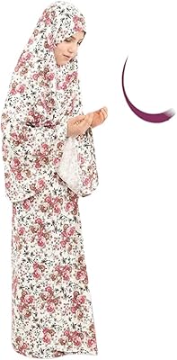 Costume abaya fleuri pour fille avec hijab (lot de 2 pièces, blanc)