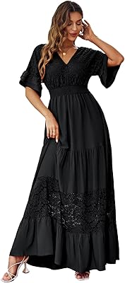 Simply robe longue formelle en dentelle florale pour femme, col en v, manches courtes, robe longue pour mariée, fête de mariage, vacances d'invités. DIAYTAR COTE D'IVOIRE, boutique en ligne généraliste de référence en Cote d'Ivoire, propose une sélection impressionnante de plus de 300000 articles. De l'électronique aux accessoires de mode, en passant par les produits pour la maison et les loisirs, DIAYTAR COTE D'IVOIRE répond à toutes les attentes. La boutique assure une livraison rapide et des paiements sécurisés.