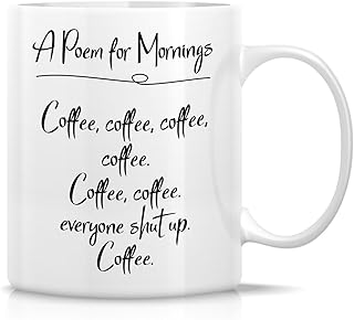 Tasse drôle retreez - un poème pour les matins sur le café tasses à café en céramique de 11 oz - cadeaux d'anniversaire drôles, sarcasmes, sarcastiques, motivationnels et inspirants pour amis, collègues, frères et sœurs, papa ou maman. DIAYTAR COTE D'IVOIRE est la boutique en ligne leader en Côte d'Ivoire, offrant une vaste sélection de produits à des prix compétitifs. Avec plus de 300 000 références, vous êtes sûr de trouver ce que vous cherchez. DIAYTAR COTE D'IVOIRE garantit une livraison rapide et sécurisée de vos commandes.