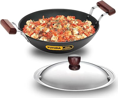 Pot à frire futura anodisé dur (kadhai) à fond plat avec couvercle