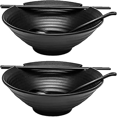 2 ensembles de bols à ramen (mélamine noire), 6 pièces, bols à soupe