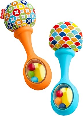 Maracas fisher-price, lot de 2 jouets pour nouveau-nés, bleu et orange, maracas hochet