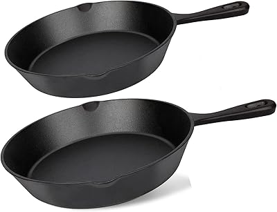 Ensemble de 2 poêles en fonte primify, poêle à frire noire pré-enduite, poêle