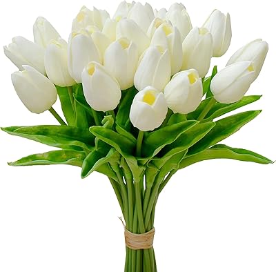 Wenbo tulipes blanches artificielles 20 pièces tulipes artificielles en pu au toucher réel