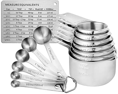 Ensemble de 15 tasses et cuillères à mesurer robustes en acier inoxydable, 6