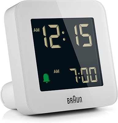 Réveil numérique braun avec fonction snooze, écran lcd passif, réglage rapide, réveil à