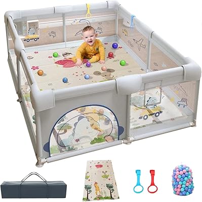Parc pour bébé avrini, parc pour tout-petits avec base antidérapante et tapis