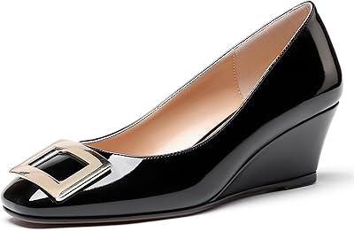 Chaussures à enfiler à talons bas pour femmes, bout carré et boucle