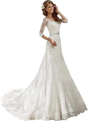Robes de mariée longues en dentelle sirène pour femme 2023 avec manches longues