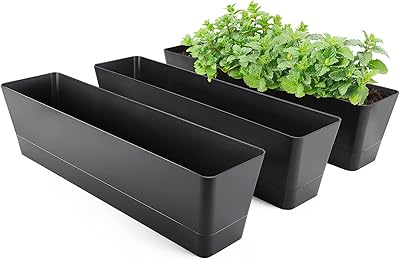 Boîtes de fleurs de fenêtre, 3 pièces 16 x 3,8" boîtes à fleurs rectangulaires noires avec trous de drainage et plateaux, pot en plastique pour fenêtre, jardin, porche, décoration intérieure et extérieure. DIAYTAR COTE D'IVOIRE est votre destination idéale pour faire du shopping en ligne en toute sécurité et confiance. Nous proposons des produits de haute qualité à des prix compétitifs. Notre plateforme est conçue pour vous faciliter la recherche et l'achat de vos produits préférés.