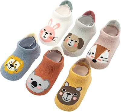 Alykdon chaussettes chaudes antidérapantes pour bébé, 6 paires de chaussettes antidérapantes en coton