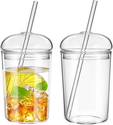 Tasses en verre transparent epcotch avec couvercles et pailles, tasses à café