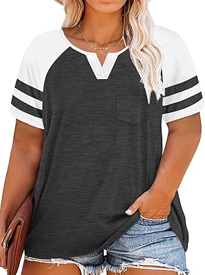 Hauts grande taille pour femmes t-shirt d'été à col en v t-shirt raglan