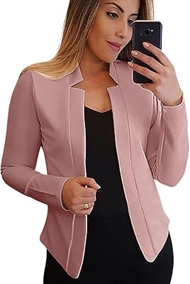 Blazer décontracté pour femme avec devant ouvert, manches longues et coupe slim