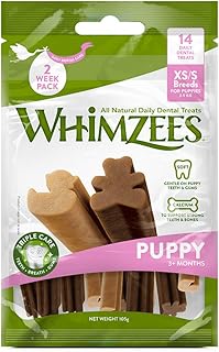 Wamziz puppy stix, natural, getreidefreie zahnpflegesnacks, kaustangen fur welpen, 14 stück, große xs/s