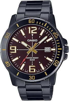 Montre analogique casio en acier inoxydable pour homme avec cadran marron et boîtier et bracelet plaqués ions noirs, modèle mtp-vd01b-5bvudf., noir. En tant que boutique en ligne leader en Côte d'Ivoire, DIAYTAR COTE D'IVOIRE se distingue par la diversité de ses offres et la qualité de ses services. Son équipe travaille sans relâche pour proposer les dernières tendances et les meilleurs produits à des prix compétitifs. Les clients peuvent trouver tout ce dont ils ont besoin sur une seule plateforme.