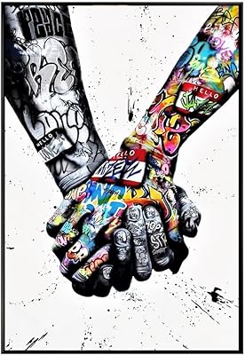 Gaffiti lovers hand holding art mural moderne encadré pour le salon et la décoration