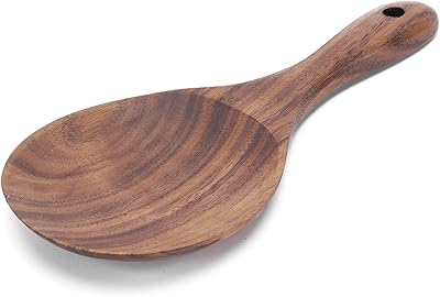 Pagaie à riz, cuillère à riz en bois antiadhésive à tête ronde peu