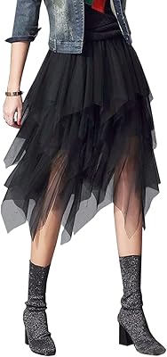 Jupes en tulle pour femmes 3 couches hautes basses asymétriques midi taille élastique