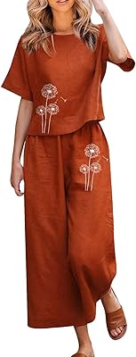 Ensemble deux pièces en lin pour femme, haut court ample et short