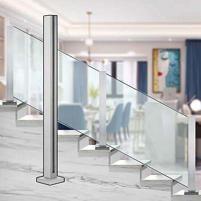 Système de garde-corps d'escalier en verre robuste, système de poteaux de garde-corps