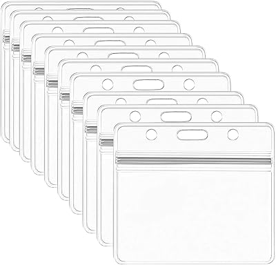 Paquet de 10 porte-cartes d'identité horizontaux et badges nominatifs en plastique transparent robuste