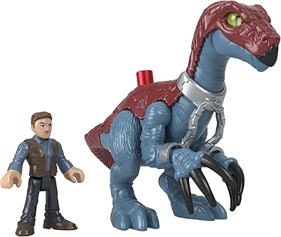 Figurine fisher-price imaginext jurassic world therizinosaurus et dinosaure owen, multicolore, gvv63