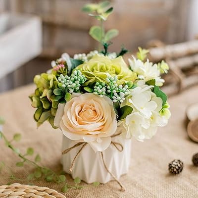 Bouquets de fleurs artificielles en soie avec vase en céramique pour la maison