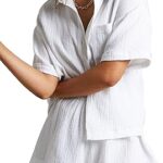Ensemble deux pièces décontracté pour femme chemise boutonnée, short et short en coton