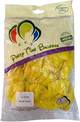 Ballons en latex party time 12" jaunes, 25 pièces