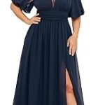Ever-pretty plus robe de soirée formelle pour femmes, col en v, manches bouffantes