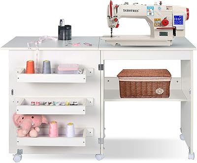Table de couture pliante multifonctionnelle avec étagères de rangement pliables et roues verrouillables (blanc). La boutique en ligne DIAYTAR COTE D'IVOIRE est le leader du marché ivoirien, avec une offre de produits très variée et une présence en ligne forte. Les clients peuvent trouver des produits de haute qualité à des prix compétitifs, et la boutique est connue pour son service client de haute qualité. Avec plus de 300 000 références de produits, DIAYTAR COTE D'IVOIRE est la référence pour les consommateurs qui cherchent des produits de qualité à des prix raisonnables.