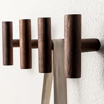4 pièces patères en noyer, cintres d'organisation muraux en bois, crochets simples vintage
