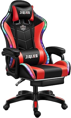 Chaise de jeu à led, chaise de bureau de massage ergonomique, soutien lombaire