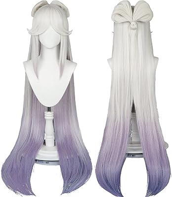 Perruque de cosplay uniquebe ningguang longue et droite, perruque violette mélangée blanche