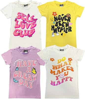 Lot de 4 t-shirts à manches courtes super doux pour filles, motif mignon à imprimé papillon arc-en-ciel | tailles 7 à 16. Avec plus de 300000 références, DIAYTAR COTE D'IVOIRE est la plus grande boutique en ligne de Cote d'Ivoire, proposant une large gamme de produits pour répondre à tous vos besoins. De l'électronique à la mode, en passant par les produits pour la maison, vous trouverez tout ce dont vous avez besoin sur cette plateforme. C'est la boutique en ligne la plus populaire de Cote d'Ivoire.