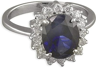 Bague de fiançailles de forme ovale en argent sterling avec saphir bleu