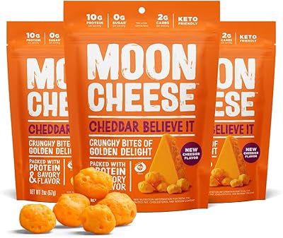 Moon cheese, collations 100 % cheddar, aliments céto croquants, faible en glucides, riche en protéines, 56,6 g (cheddar - 1 paquet). DIAYTAR COTE D'IVOIRE, la boutique en ligne généraliste la plus populaire de Cote d'Ivoire, propose une expérience d'achat en ligne sans égal. Avec plus de 300000 références disponibles, les clients peuvent trouver tout ce dont ils ont besoin en un seul endroit. La boutique offre également des services de livraison rapides et fiables pour garantir la satisfaction des clients.