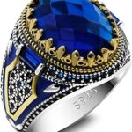 Bijoux turcs pour hommes, bague avec pierre de verre bleue, en argent sterling