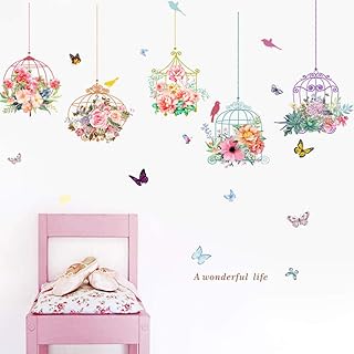 Déstockage maison autocollants muraux amovibles cage à oiseaux papillon fleur décoration