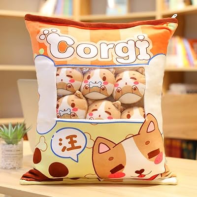 Q oreiller décoratif mignon en peluche corgi snack kawaii pour chambre à coucher