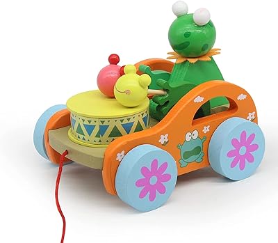 Jouets à pousser en bois en forme de grenouille pour les enfants qui