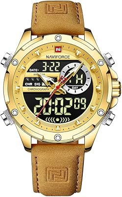 Montre de sport militaire multifonction, bracelet en cuir étanche, chronographe à quartz analogique