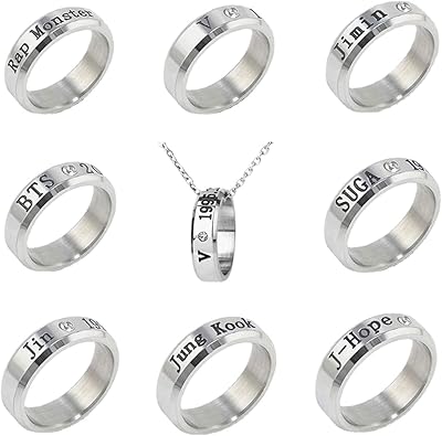 8pcs kpop bts bangtan boys bague avec pendentif pour cadeaux de l'armée, 7