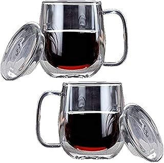 Ensemble de 2 pièces en verre isolé à double paroi avec couvercle, tasse