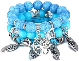 Dadeal vente femmes classique multicouche bracelet ensemble vintage pierre naturelle feuille perles bracelets